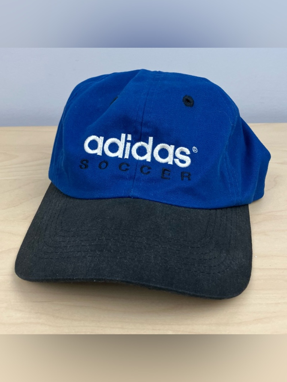 Vintage Adidas Soccer Strapback Hat Blue & Black Embroidered Logo
